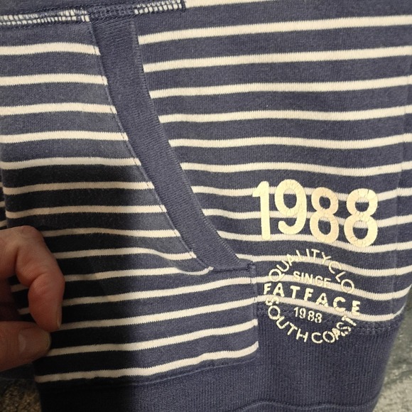 Fat Face UK Women's Full Zip Hoodie Blue And White Striped W/ Pockets Size 4 - Picture 4 of 10